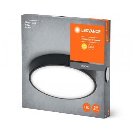 LEDVANCE Flache LED-Deckenleuchte Orbis Slim Moia 38cm 24W schwarz 20W Warmweißes Licht